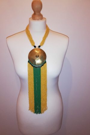Collier Bronze et en perles Dorée et Vert 1