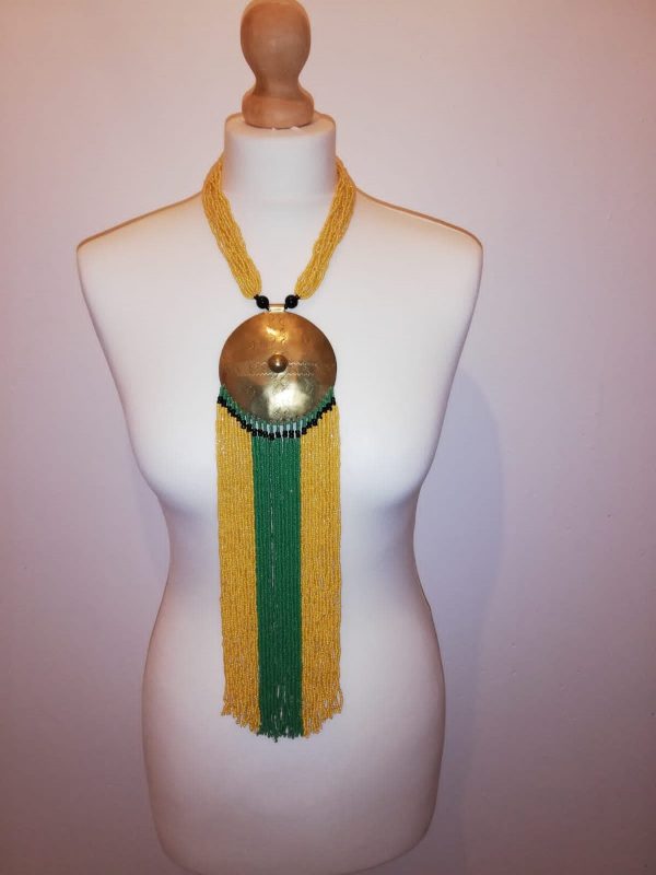 Collier Bronze et en perles Dorée et Vert 1