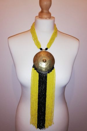 Collier Bronze et en perles Jaune et Noir 1
