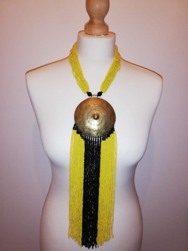 Collier Bronze et en perles Jaune et Noir 1