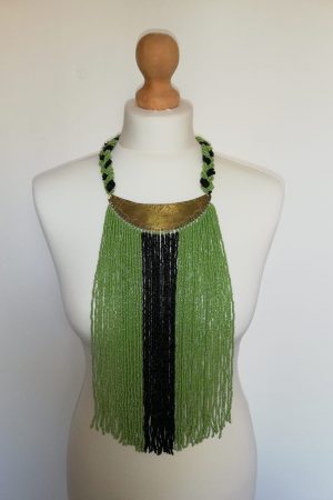 Collier Bronze et en perles Vert et Noir 2
