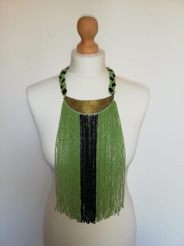 Collier Bronze et en perles Vert et Noir 2