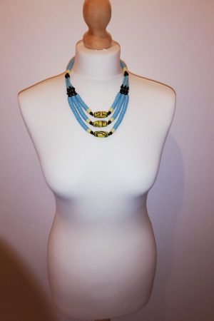 Collier en Ivoire Bleu et Jaune 2